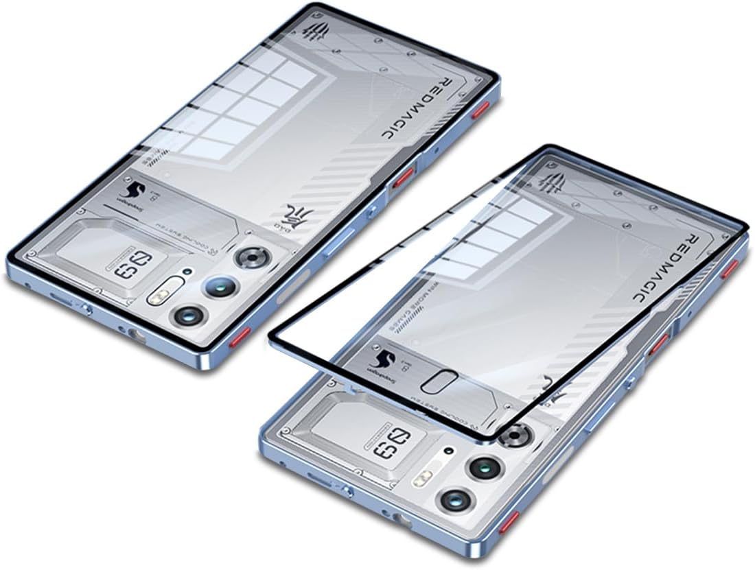 QUIETIP Case Compatible with Red Magic 9 Pro & 9S Pro with Screen Protector,Metal Frame + Clear Tempered Glass Back Cover,Blue