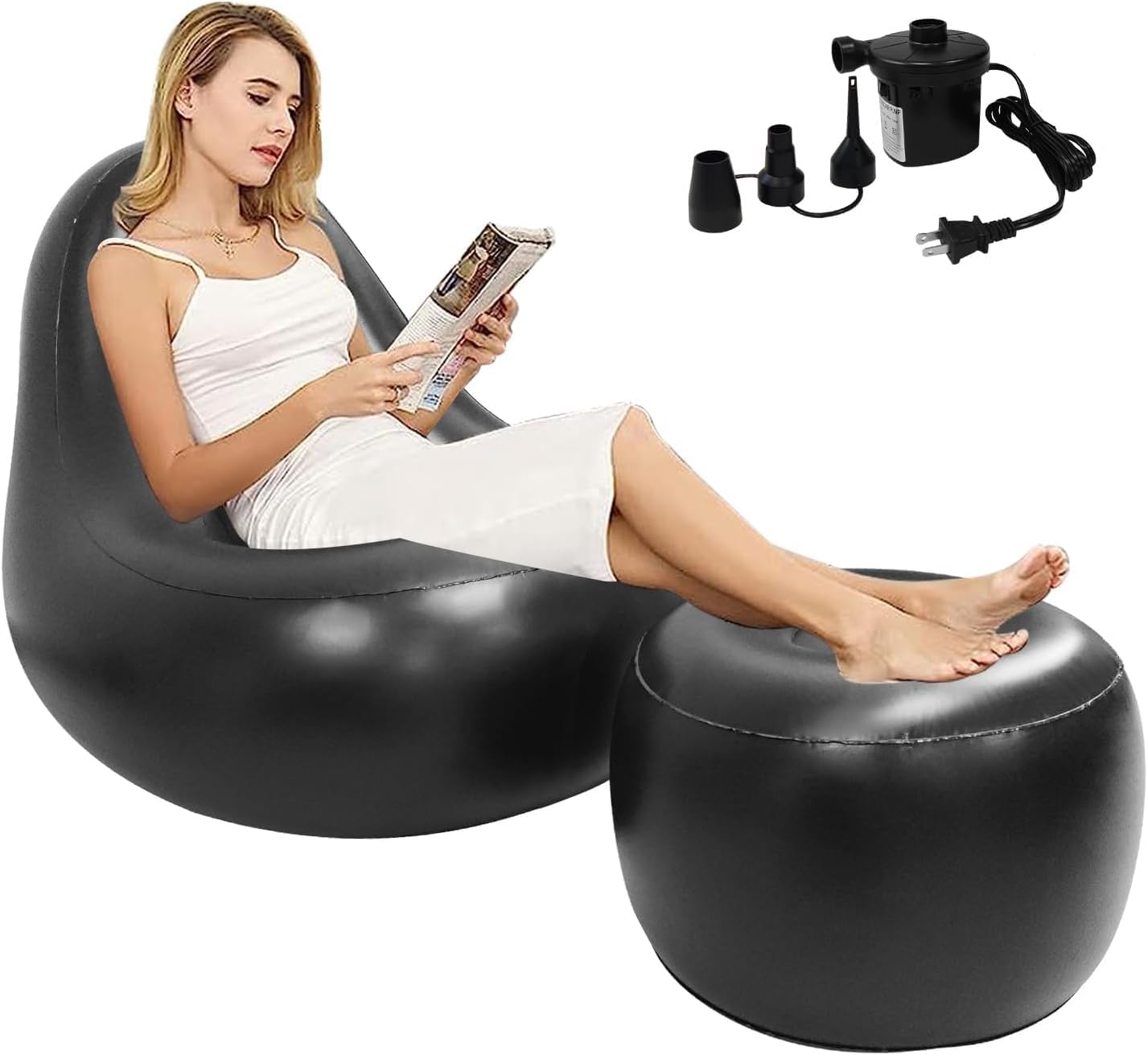 PHASFBJ Inflatable Lounge Chair With Mini Air Pump Power, S Shape Inflatable Sofa, Foldable And Wear-Resistant,Suitable For Outdoor, Travel, Camping, Swimming Pool, Beach,White