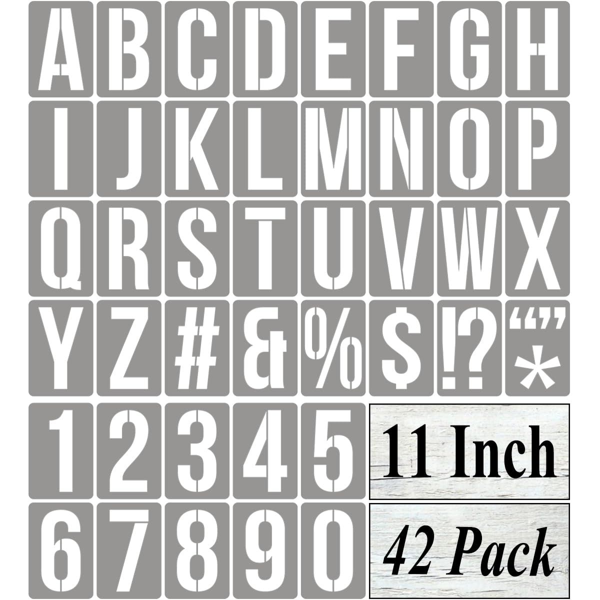 11 Inch Alphabet Letter Stencils for Painting - 42 Pack Letter and Number Stencil Templates with Signs for Painting on Wood, Reusable Numbers and