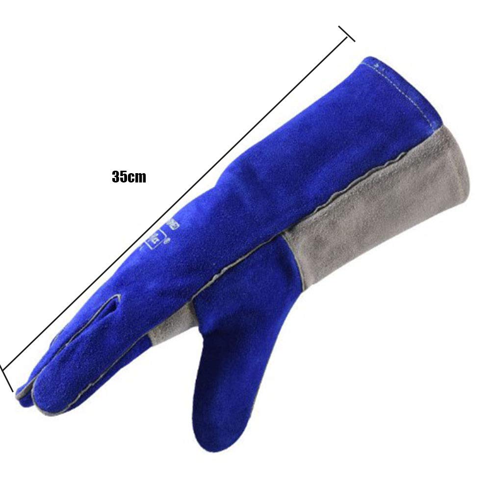 Guanti da Saldatura in Pelle Forgiati Resistenti al Calore/alla Fiamma,Guanti da Barbecue/da Campeggio/da Cucina con Manica Lunga 35 Cm,Guanto da Saldatore per Camino