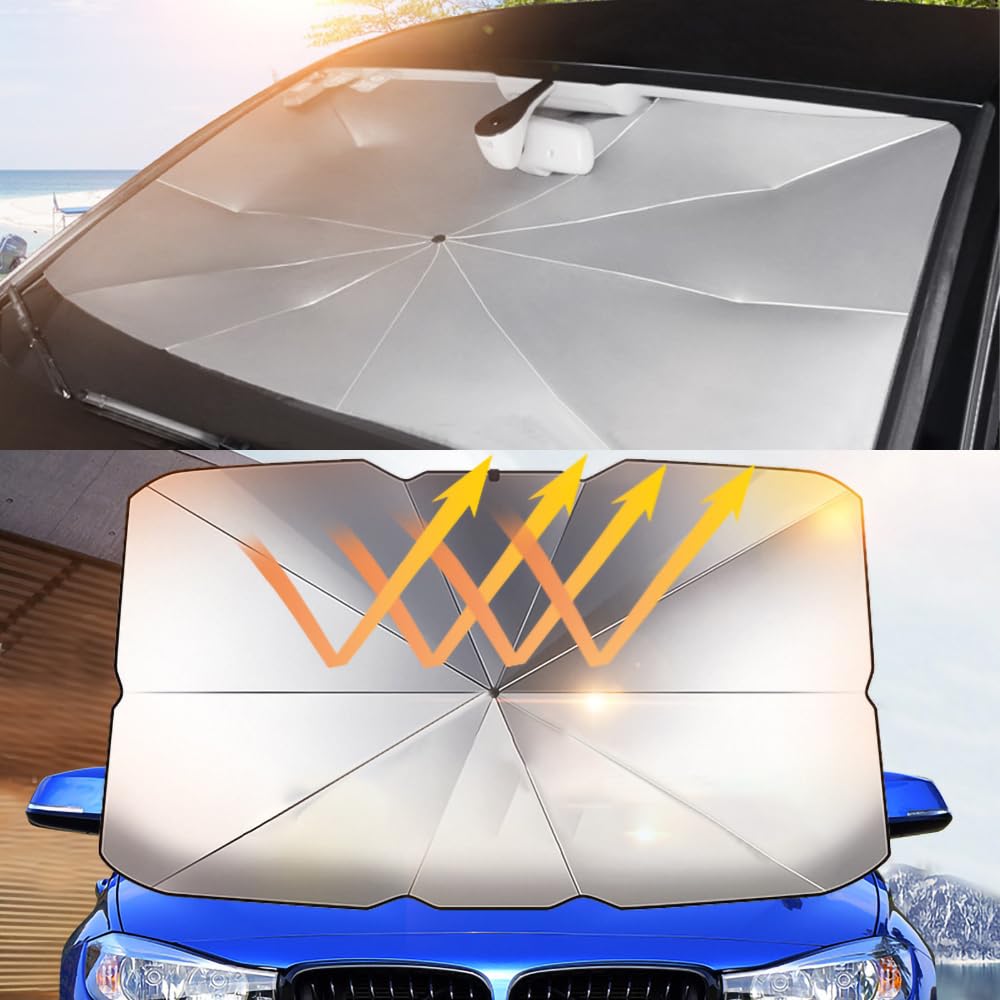 LELYFIT Parasol Parabrisas Delantero Coche Plegable Barra Ajustable Protección UV Solar 140 x 80 cm