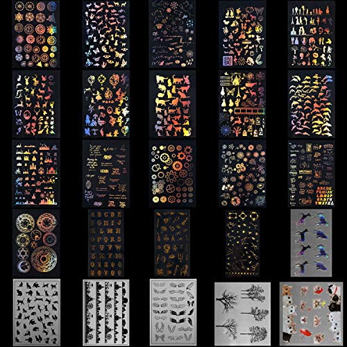 25 Sheet Resin Supplies Kit Resin Stickers Transparent Decorate Stickers for Silicone Resin Molds Resin Crafts Materials with Holographic Clear Film for Resin Craft DIY Jewelry in Assorted Shapes
