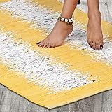 SAVON Hand Woven Cotton Flatweave Area Rug 8x5 Woven Mustard Ikat Boho