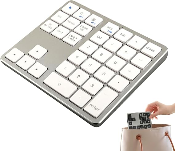 Wireless Tenkey, Small Number Keyboard - 35 Keys Numeric Keyboard, Silently Handheld, Compact Keypad for Personal PC for Efficient Typing