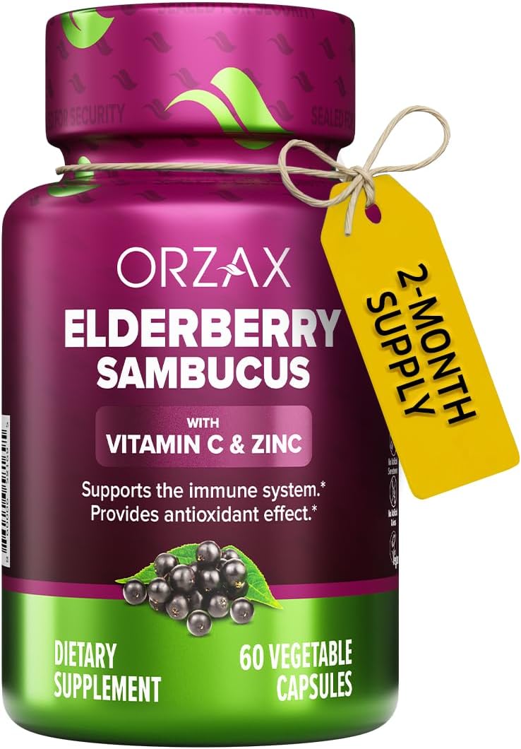 Elderberry Capsules - Immune Support Supplement with Elderberry Vitamin C and Zinc - Antioxidants Supplement for Women and Men (60 Vegetable Capsules)