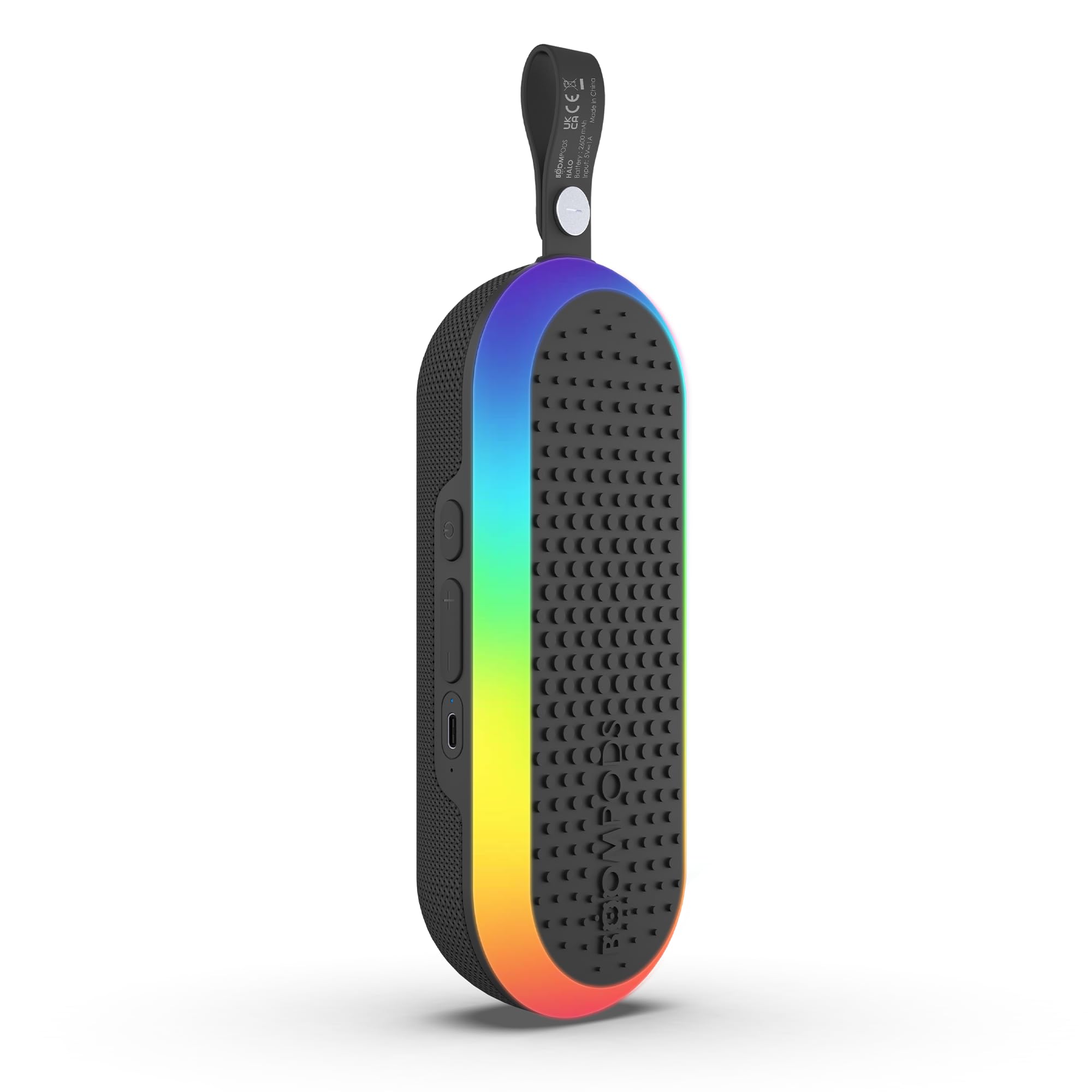 Boompods Halo Kleiner Bluetooth Lautsprecher - Tragbarer Outdoor Lautsprecher mit Mikrofon, IPX6 Wasserdicht und 5 Std. Spielzeit, Kabelloser Party Musikbox mit LED-Lichtshow für Reise und Party