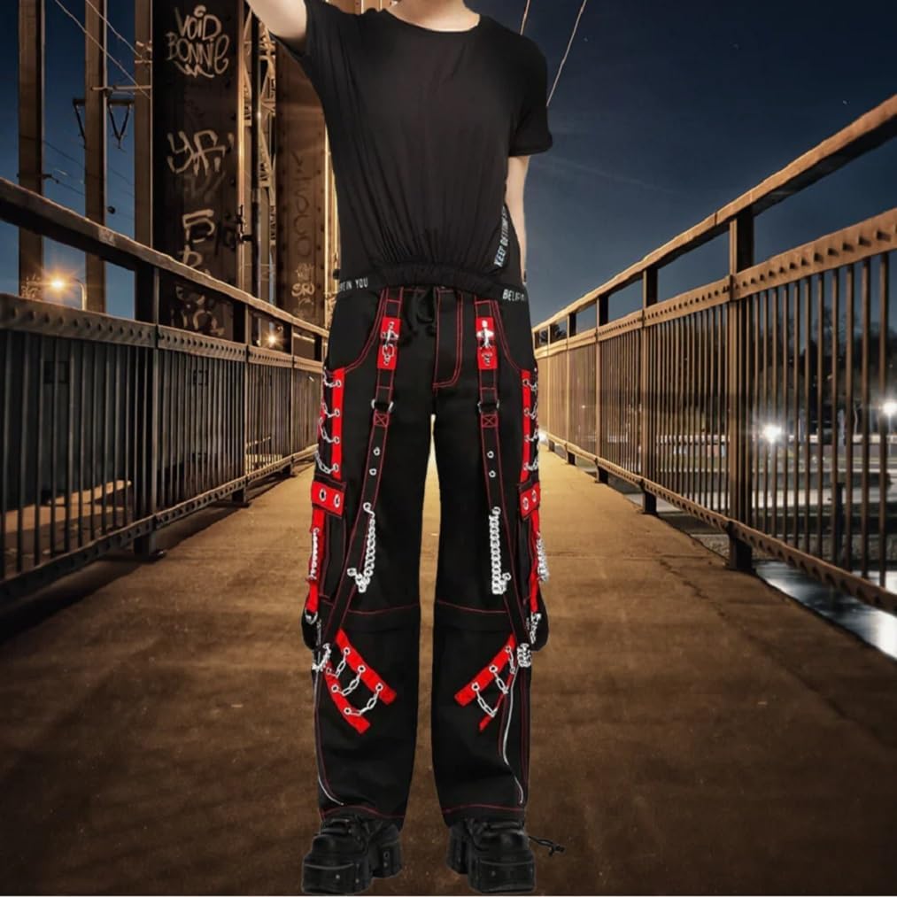 Darkrock Gothic Black & Red Men Pant Alternative Punk Rock Emo Rider Trouser Pant/Shorts
