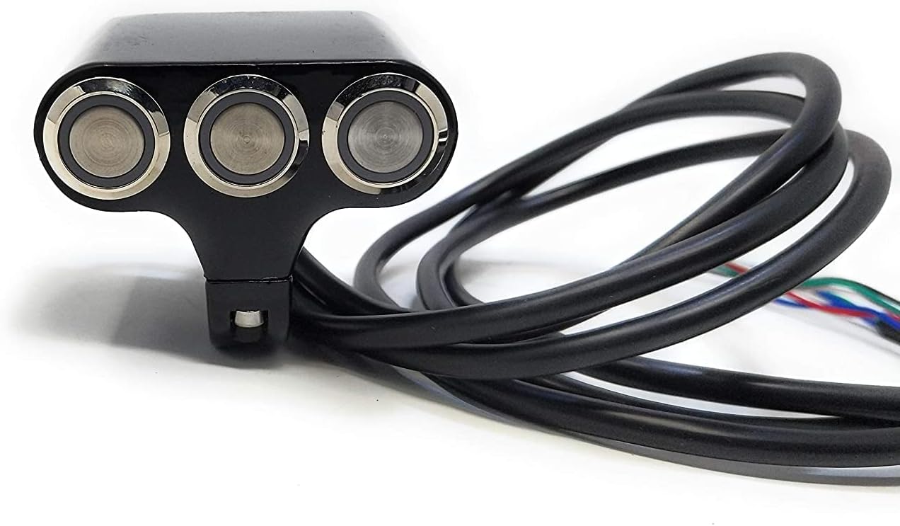 TRP TRADERS® 12V 7/8" 22mm Triple Switch CNC Cut Motorcycle Handlebar Switch with 2 ON/Off Button & 1 Push Switch for Motorcycle Fog Light and Horn