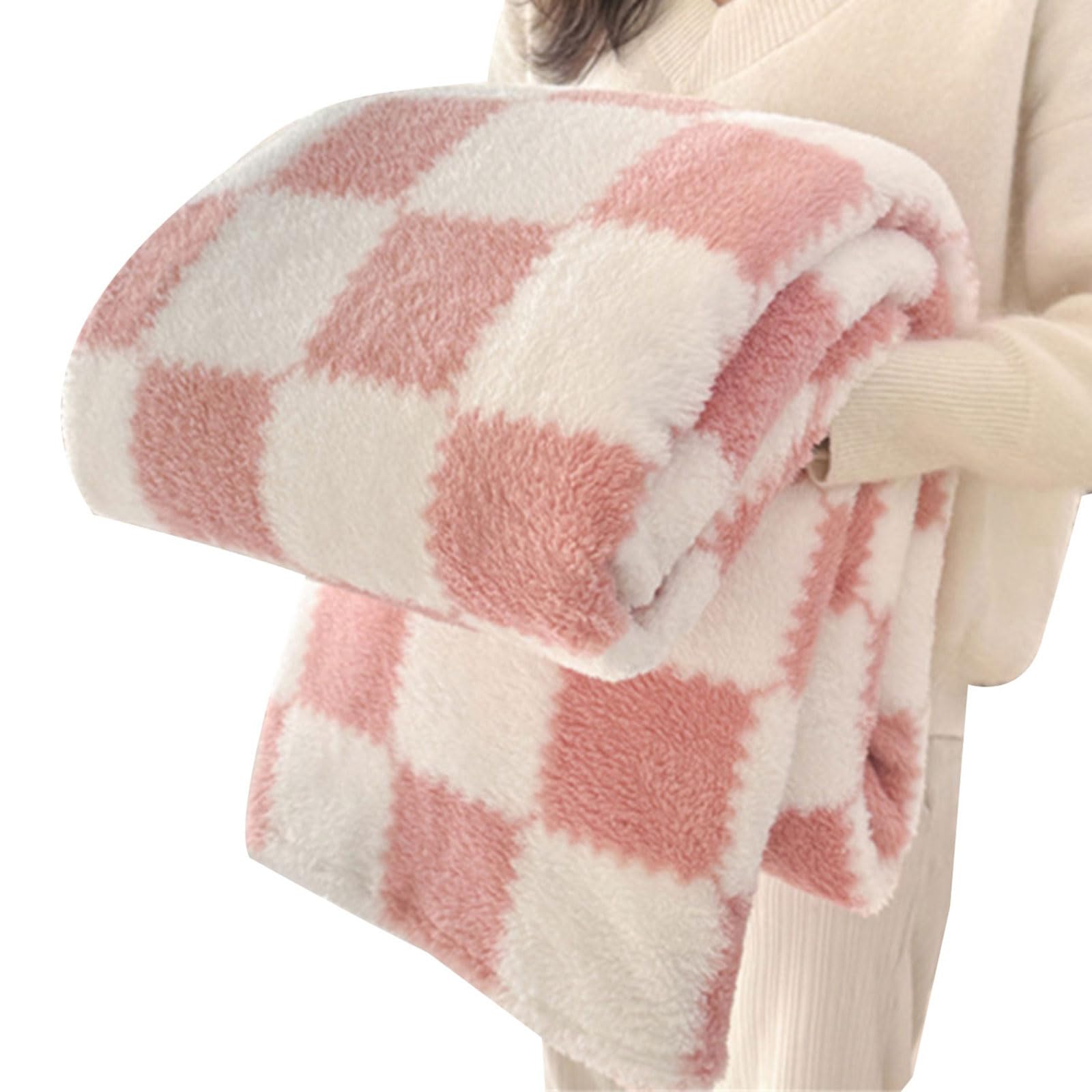 Linvimia 3 Grids Fleece Throw Lightweight Portable Indoor Outdoor Machine Washable Soft Fall Throw Blanket