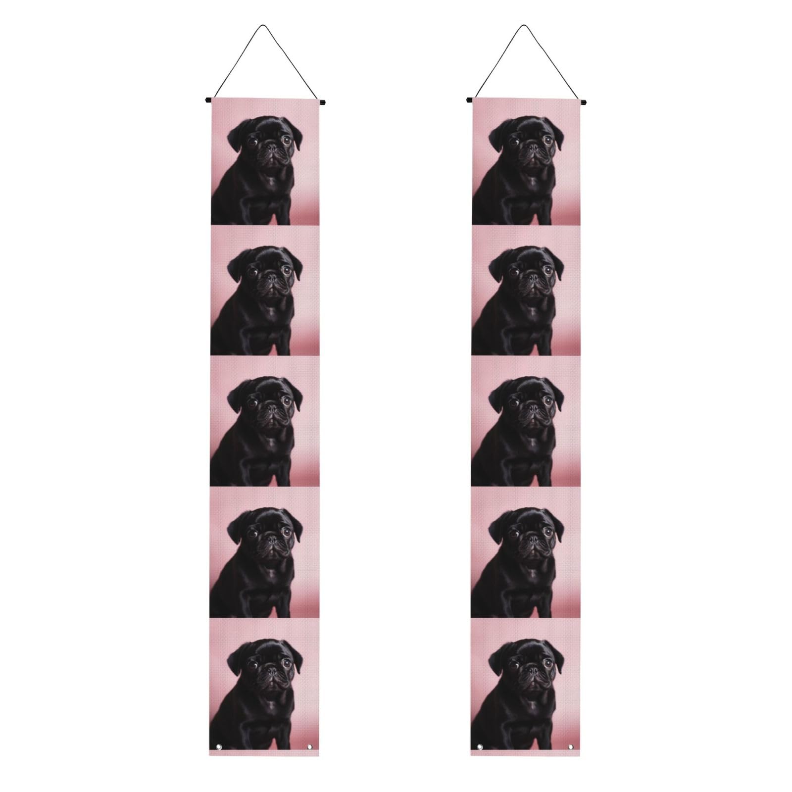 Cute Black Pug Porch Banner 2PCS, Summer Hanging Flag Party Porch Sign Front Door Hanging Decorations for Indoor Outdoor Holiday Yard Decor Wall Backdrop 71 x 12 Inch