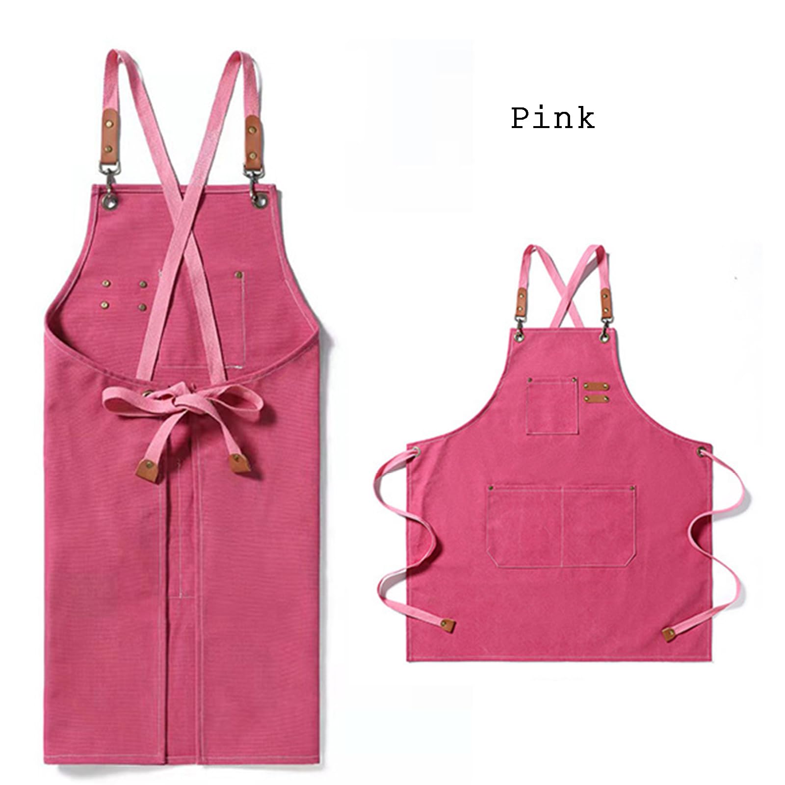 Tabards à poches, Tabliers unisexes en toile de coton avec bretelles et poches réglables, multicolore(Pink)
