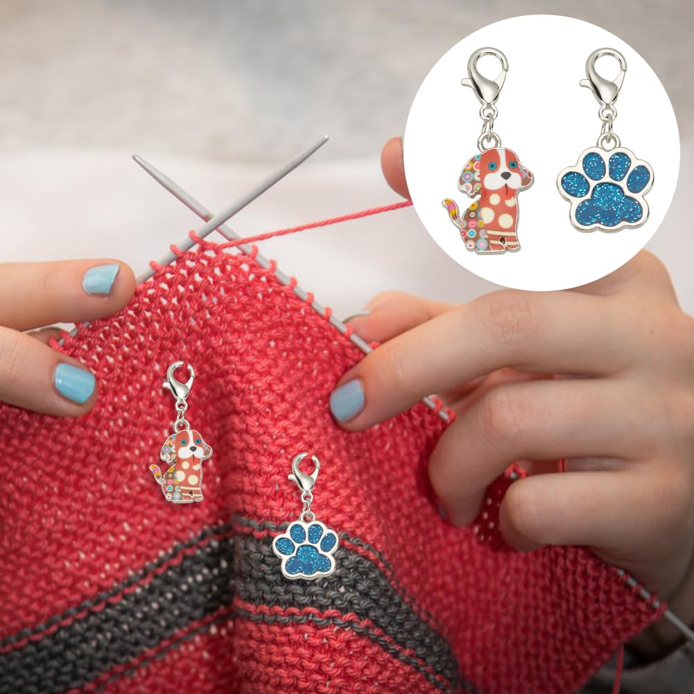 PLIGREAT 12 Stuks Schattige Kleurrijke Katten Kitten Haaksteek Markeringen Charms Breien Rij Teller Vergrendeling Markeer Naalden Clip Breigereedschap Kit Geschenken voor Moeder DIY Handgemaakte