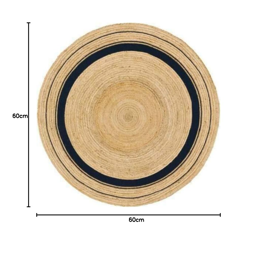 Nowoczesny dywan jutowy, okrągły, ręcznie pleciony dywan do salonu (beżowy i czarny, 300 x 300 cm)