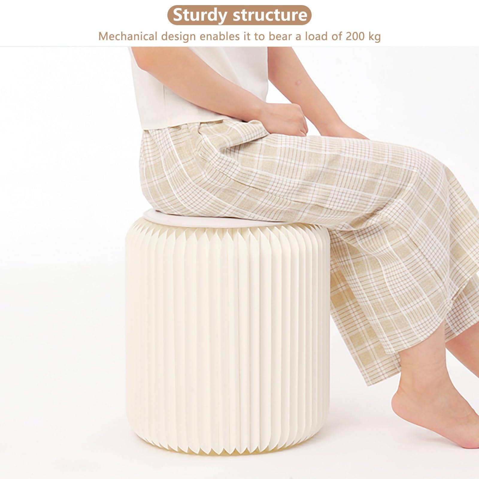 Tabouret Pliant en Papier Kraft avec Coussin Facile à Monter Convient Aux Centres Commerciaux Cabines D'Essayage Expositions Et Chambres(Marron,44cm(17.3in))