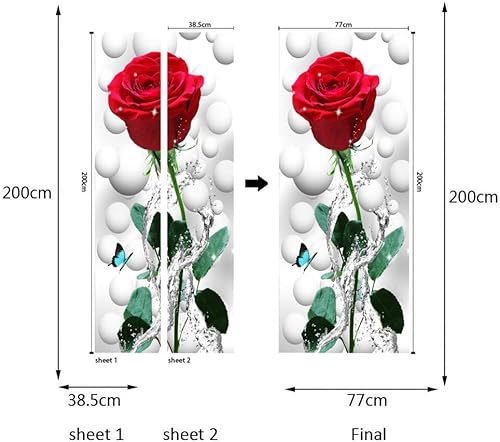 3D Rose Flower Self-Adhesive Door Wallpaper Murals Wall Stickers -Peel And Stick Door Poster For Home Decoration Vinyl Removable Art Decal #TOP1