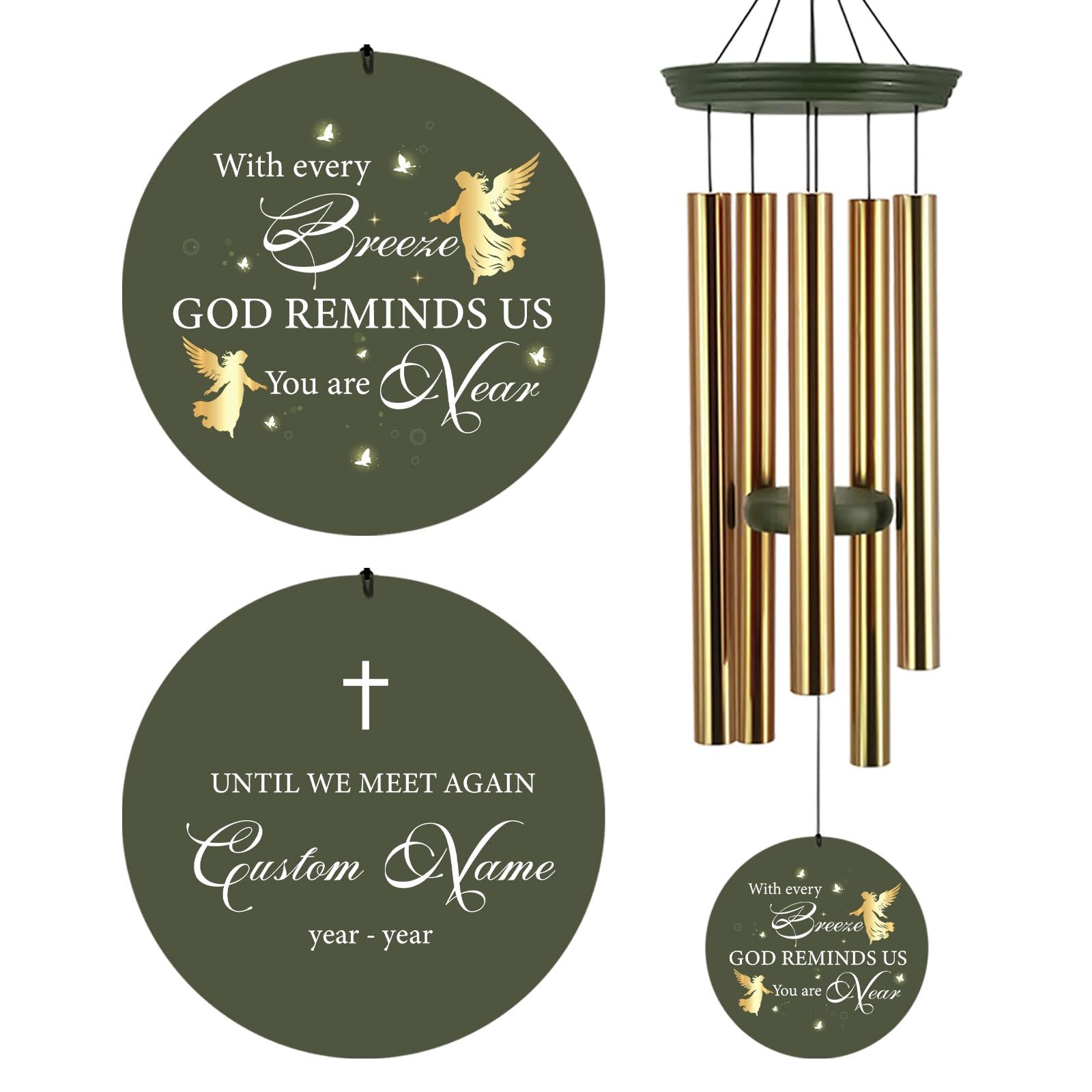 Personalized 30/36" Memorial Wind Chimes for Outside with Angel