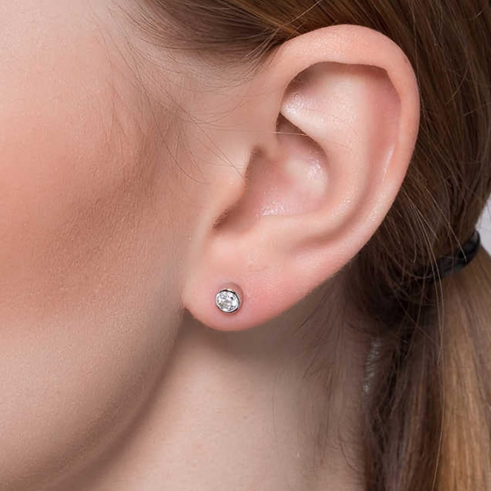 Pendientes de fiesta, aretes de tuerca para mujer, simples con diamantes de forma redonda, oro blanco de 9 quilates, 14 y 18 quilates