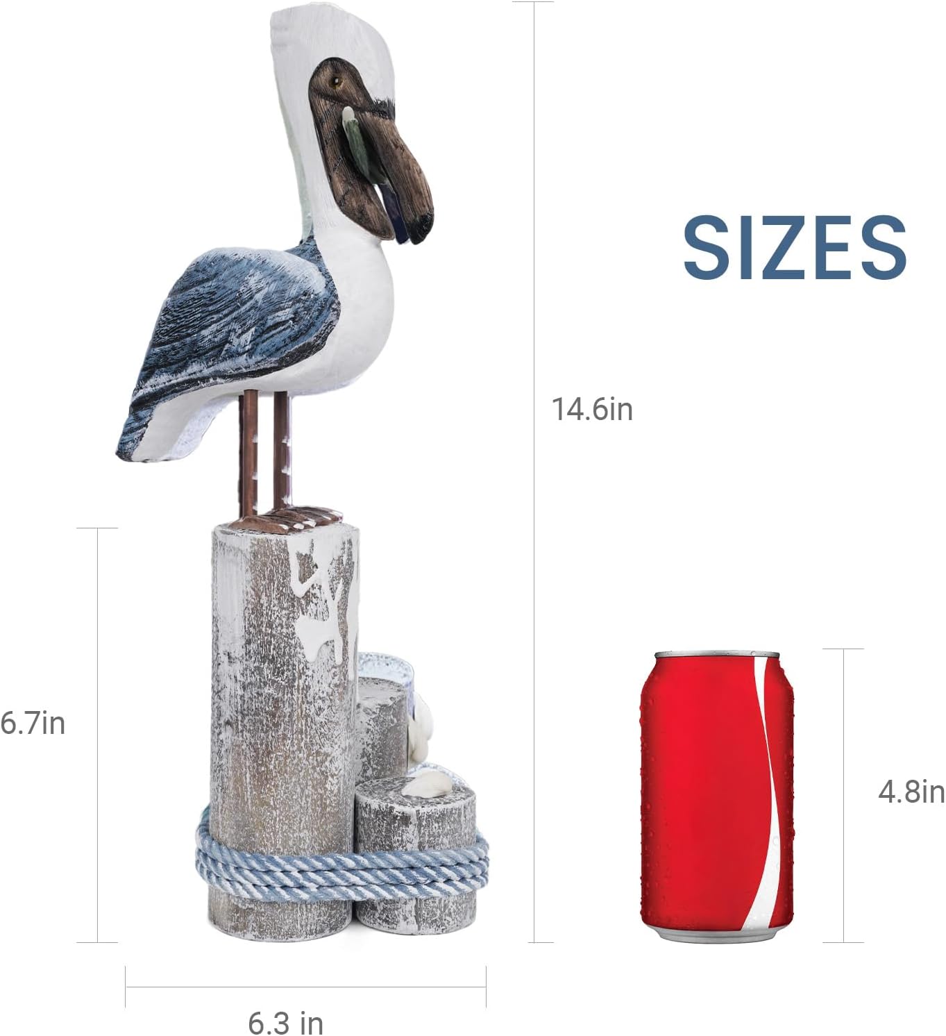 Nautical Pelicans Figurine-Beach Decor Wood Carving Art Coastal Bird Statue Home Ornaments Vintage Creative Indoor Decorations for Bathroom Office Dining Room