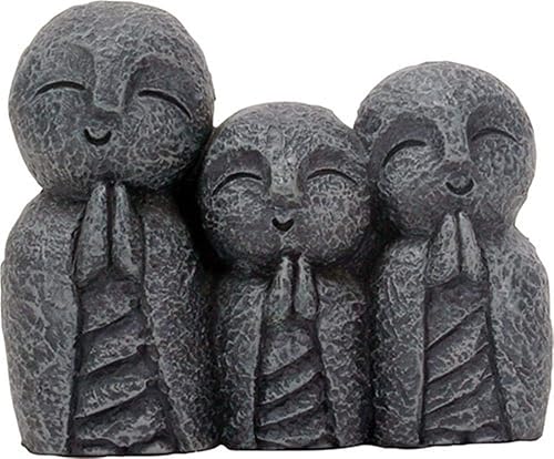Eastern Enlightenment - Estatua sonriente y rezando de los monjes de Jizo, 3 pulgadas, color gris oscuro para escritorio y estante