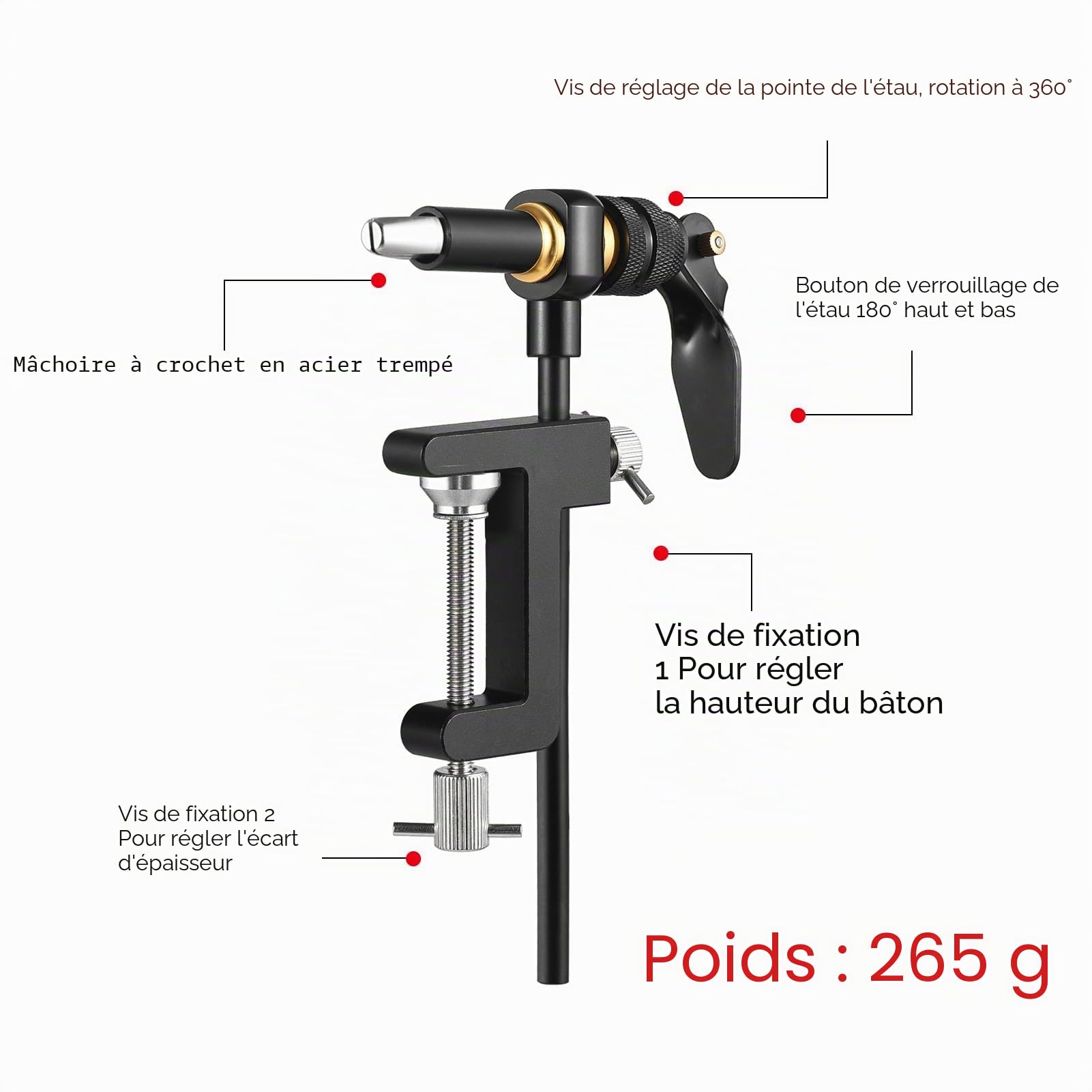 Kit d'outils de pêche à la Mouche avec étau Rotatif et hameçon de pêche, Pince en C