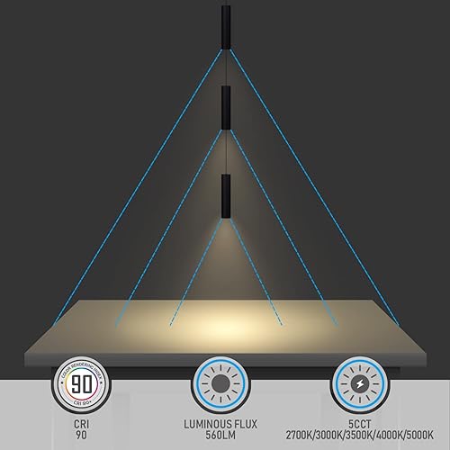 Miniatura 7 de LEONLITE Paquete de 2 lámparas colgantes LED negras regulables de 5 colores con caja de conexiones incluida, foco regulable CRI90 de 110 V-277 V,