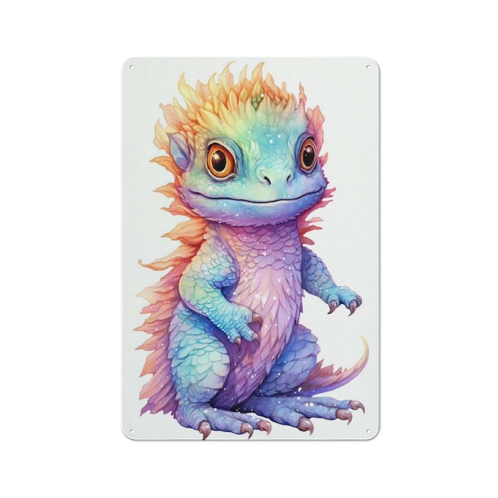 Nostalgic Watercolor Bearded Dragon Metal Wall Sign 30x20cm, Classic Pub Decor for Bar, Kitchen, Garage Or Games Room