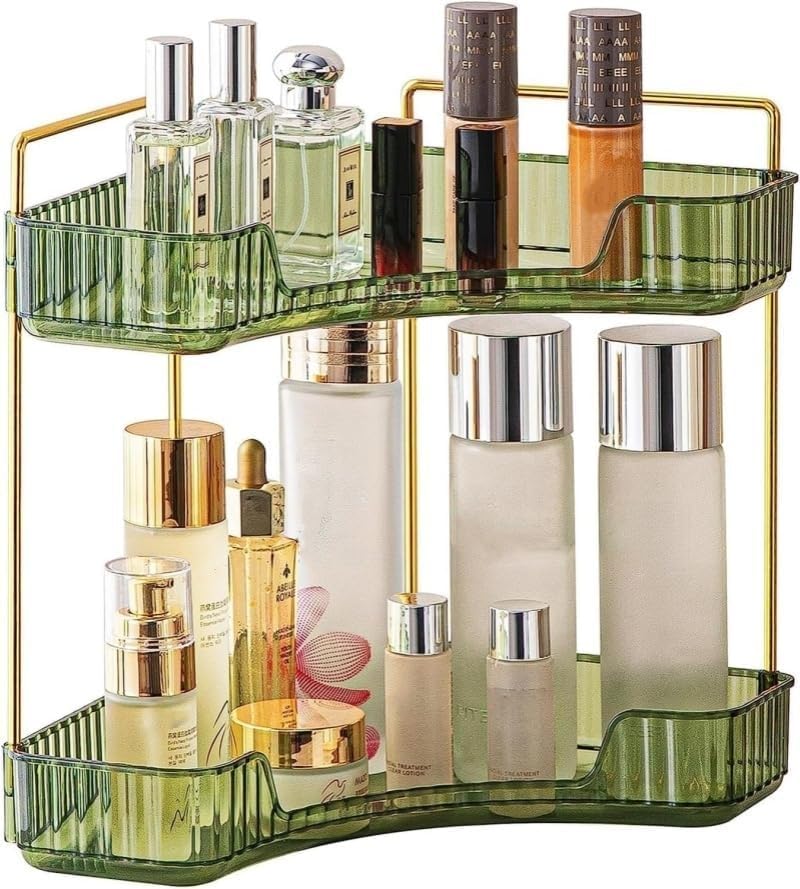 Organizzatore di Trucco, Organizzatore di Cosmetici ad Grande Capacità, Organizzatore di Profumi, Organizzatore Della Cura Della Pelle per Bagno (2 Strati, Verde)