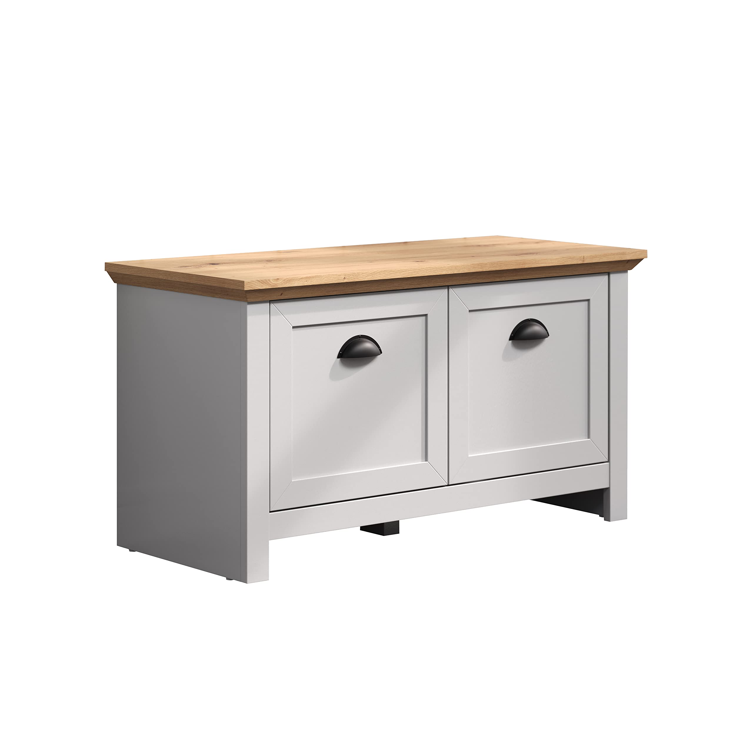 trendteam smart living - Landside - Garderobenbank - Hellgrau/Eiche - Sitzbank mit 2 Türen und 2 Einlegeböden - (BxHxT) 91 x 49 x 41 cm - Schuhschrank mit Platz für 6 Schuhpaare