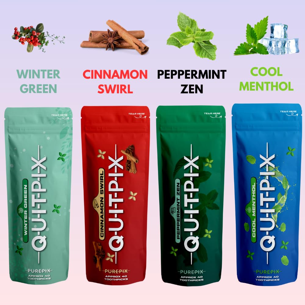 QuitPix to Help Quit Smoking Extra Thick Boosting Flavored Toothpicks - Oral Fixation - Nicotine Free Toothpicks - Kosher Flavors Variety Pack 40 Count (Pack of 4)