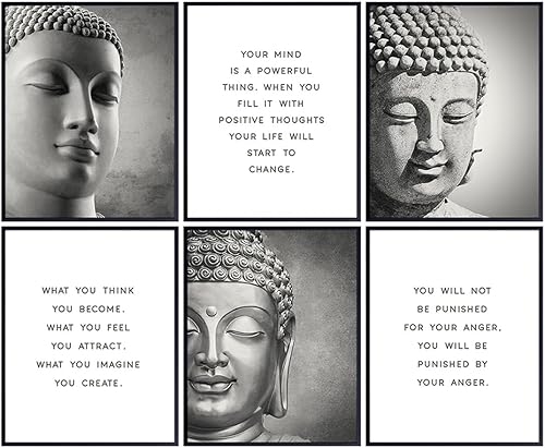Inspirational Buddhism Quotes Set - Zen Home Decoration Wall Art Decor for Living Room, Yoga Studio, Office - Unique New Age Gift for Buddhist,