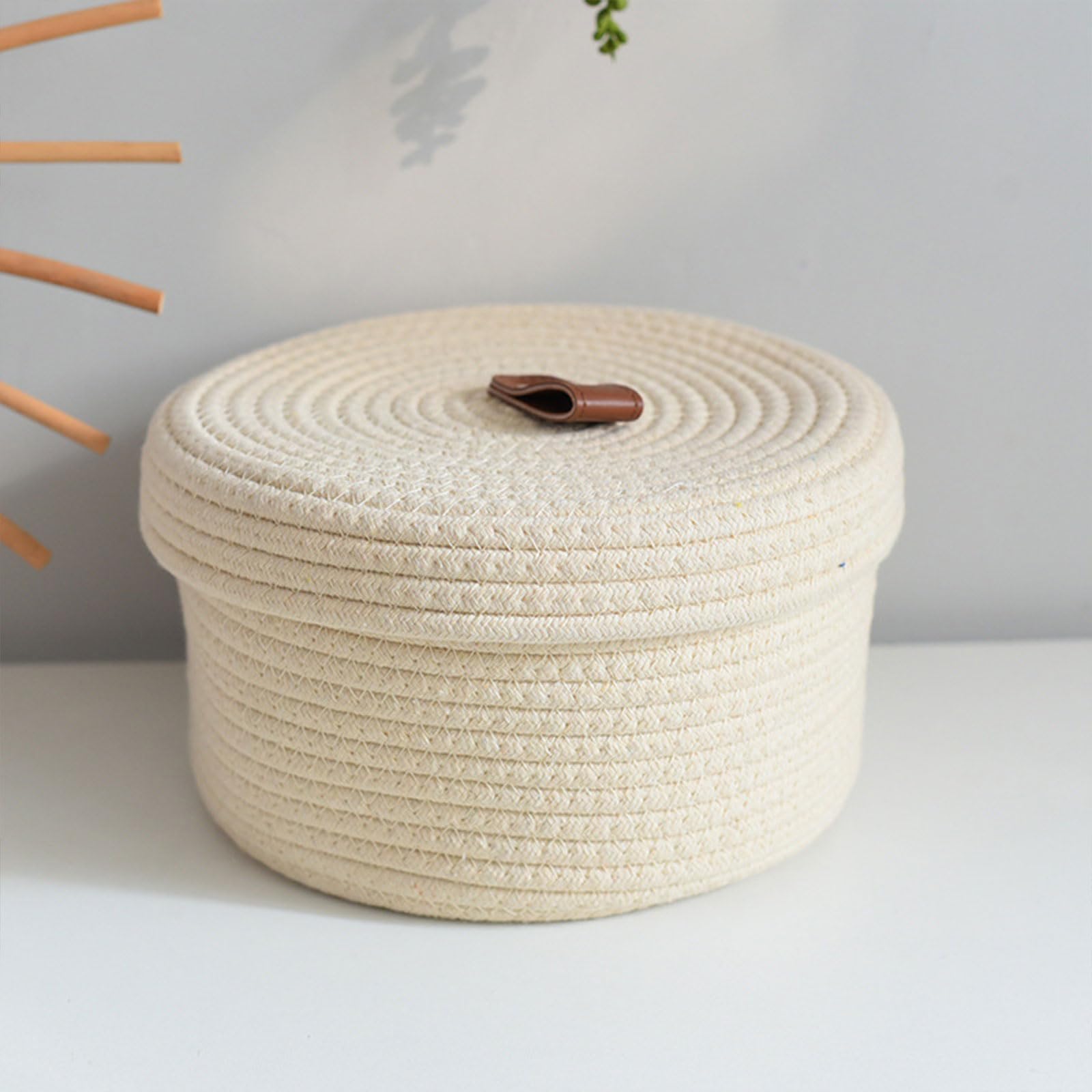 PURPLELILY 2 cestas de almacenamiento de cuerda de algodón resistentes con diseños de tapa para mantener el espacio limpio y ordenado para uso doméstico, cesta de cuerda de algodón