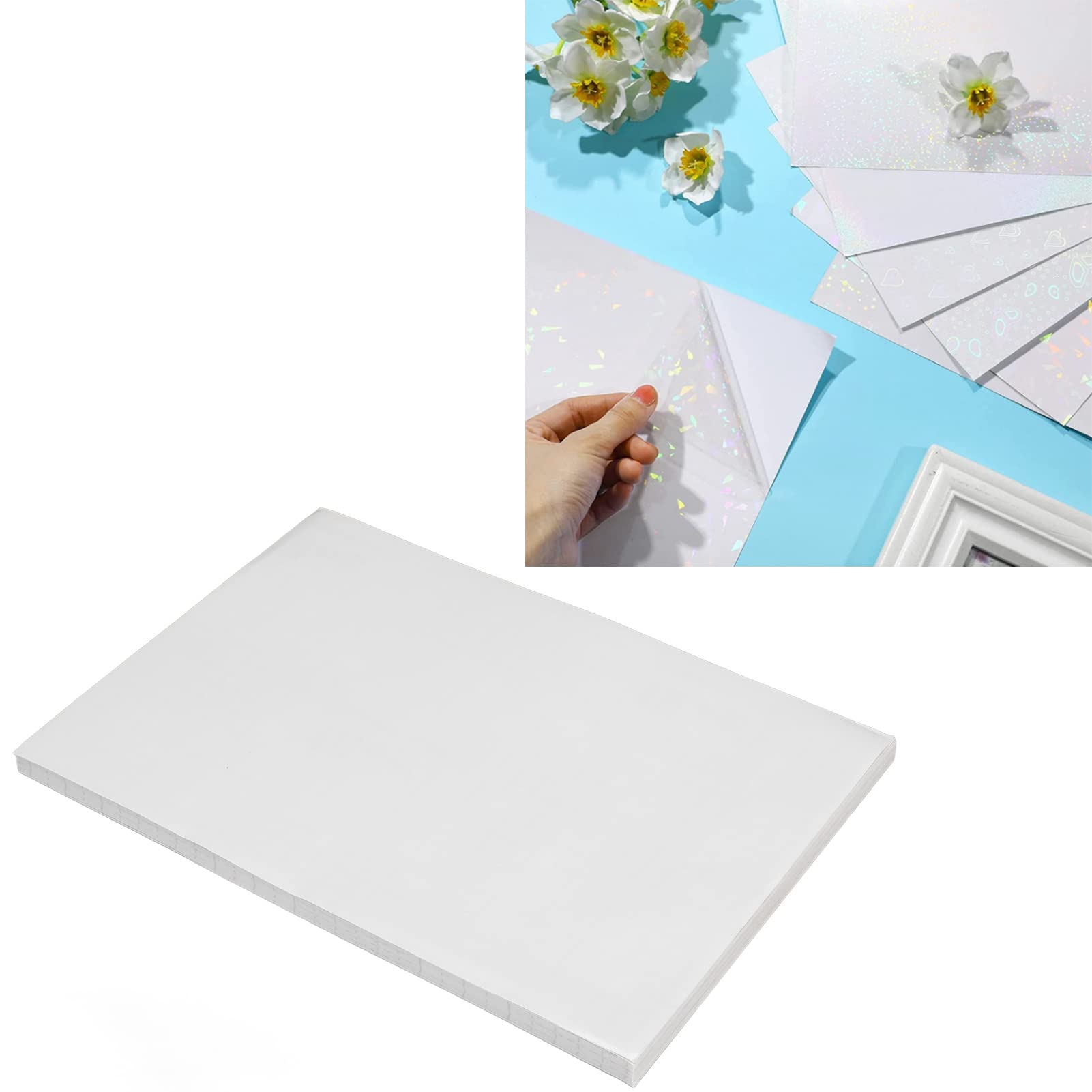 50 sztuk holograficzne arkusze laminatu A4 jasne kolory błyszczące efekty naklejki holograficzne na papier fotograficzny obraz (Fireworks Style)