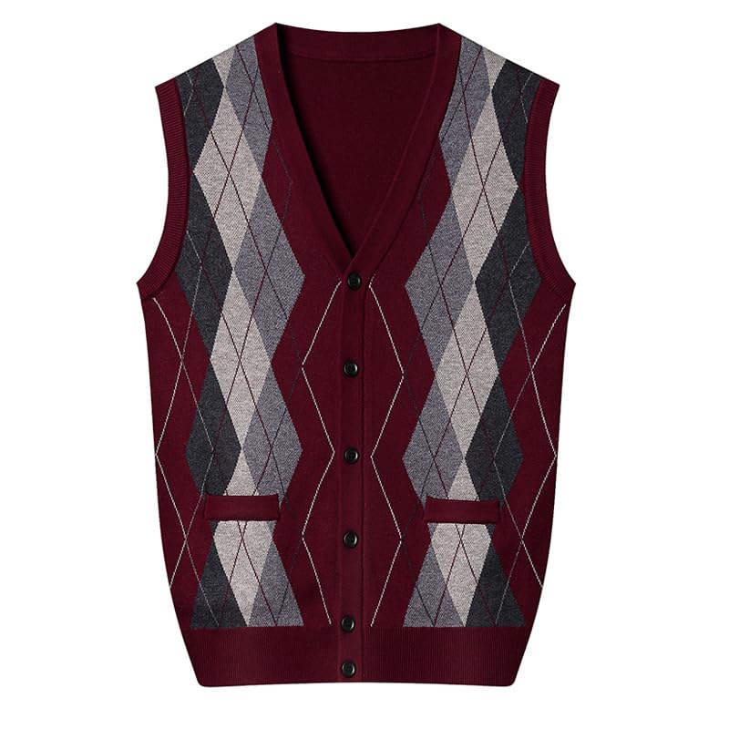 Men Vintage Sweater Cardigan Sleeveless Knit Buttons Down Patchwork 6% Wool Thick Warm Autumn Winter3