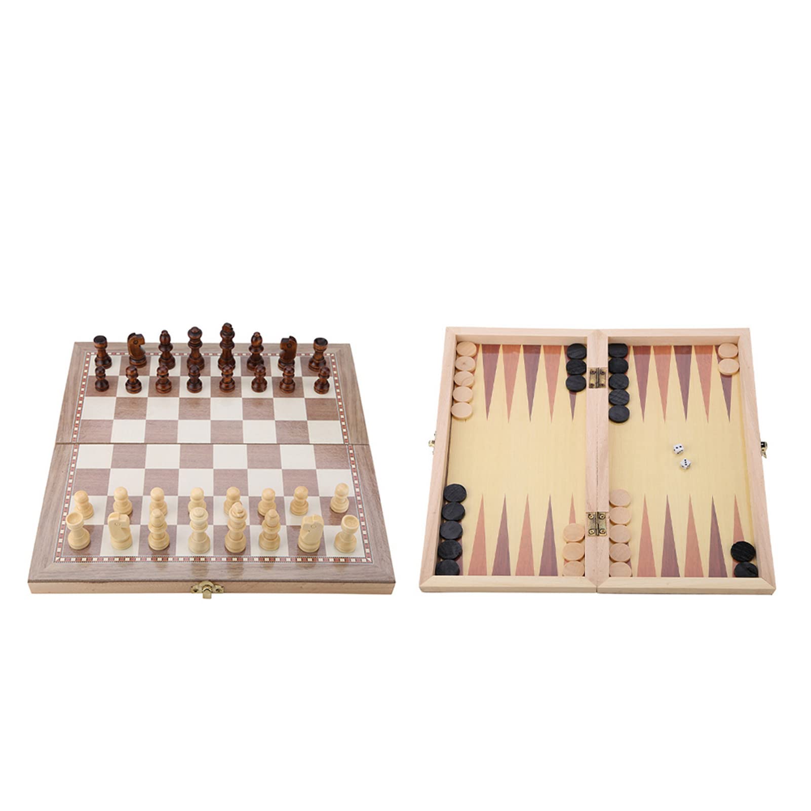 Akozon Premium Wooden 3-in-1 Chess, Checkers & Backgammon Set - Compact Foldable Travel Board Game Toy for Kids, Adults & Elderly