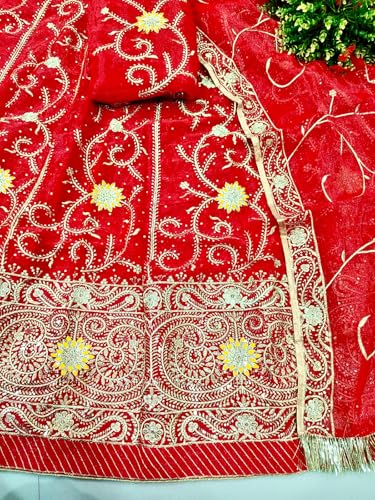 Image of Heavy Embroidery Work Semi Stitched Shimmer Silk Rajputi Poshak For Women Rajasthani Lehenga Choli