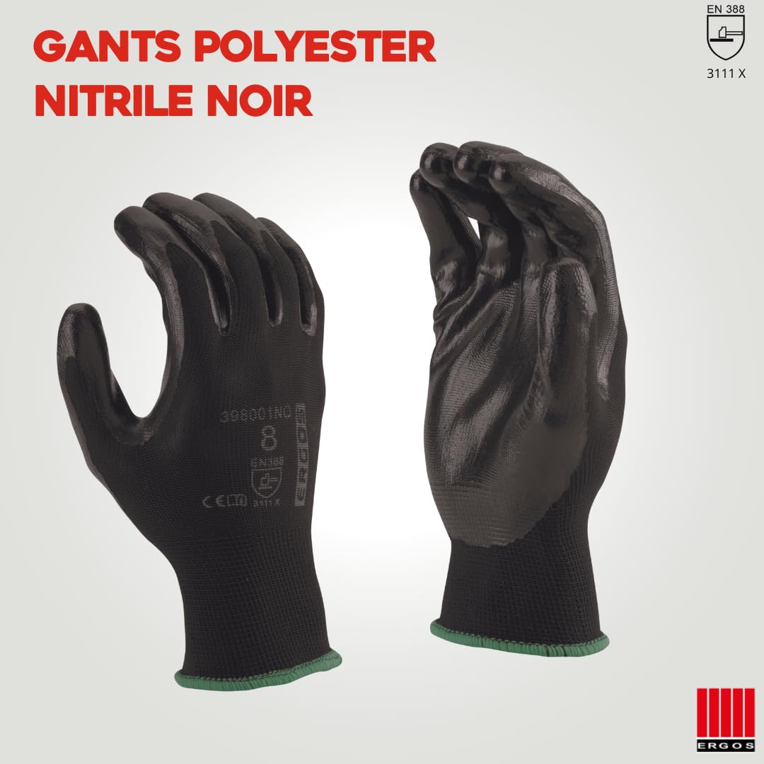 Gant Moto Homologué Homme Ergos Gants De Sécurité Contre Les Coupures |12 Paires | Protège Contre Les Risques Élevés De Coupure Niveau D | Grip Supérieur | Taille 6-11 | Gris Chiné/Noir
