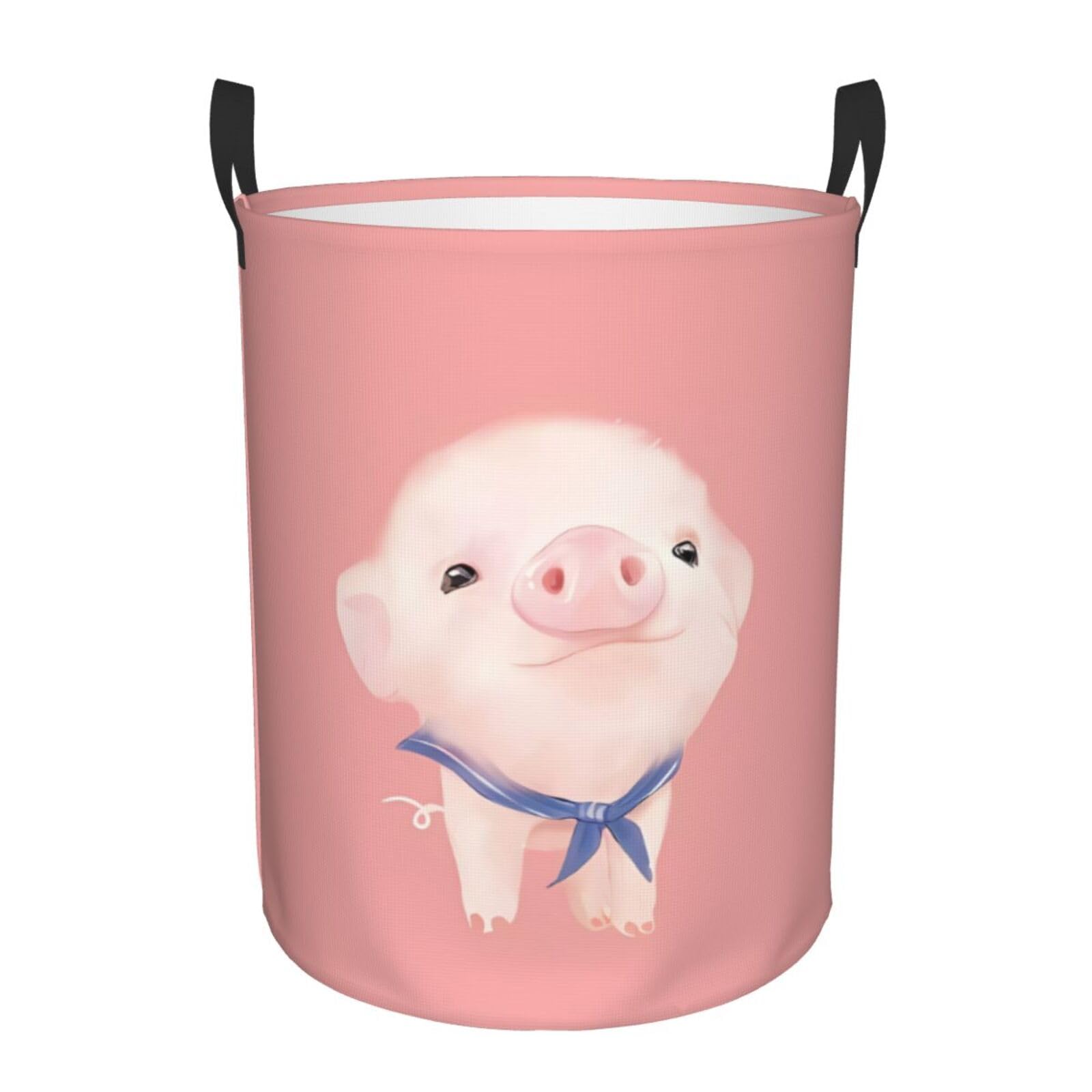 M Circular Hamper – Collapsible Cute pink pig Print Laundry Basket