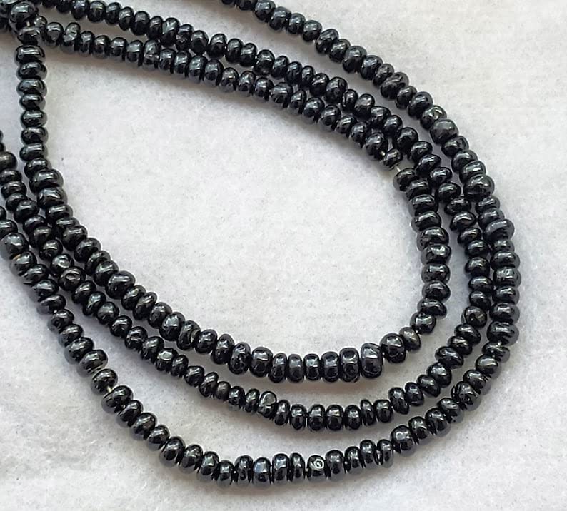 Fil perles onyx noir rondelles lisses 13 pouces pour création collier et bracelet DIY - 2