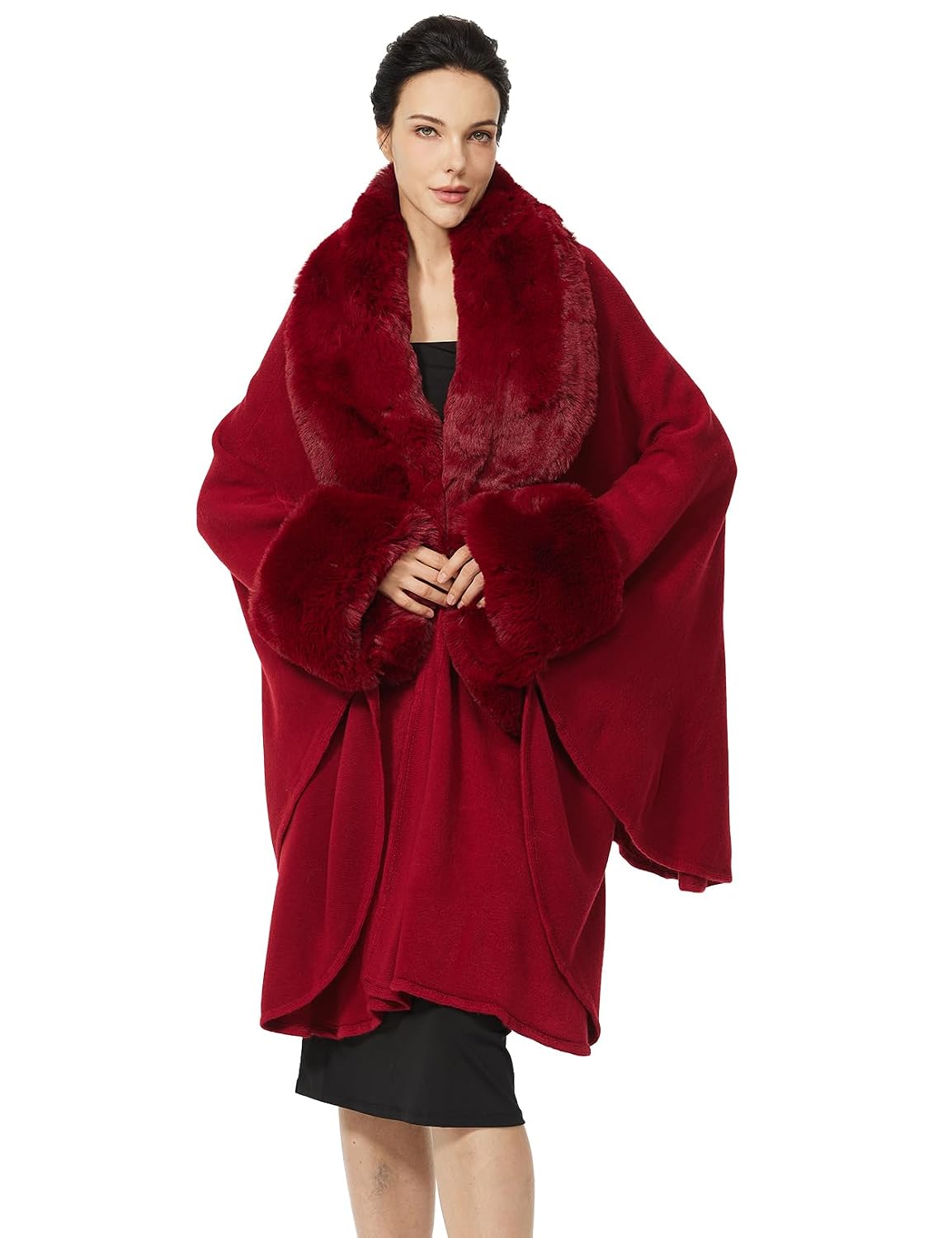 SUFCOMOU Women Cape Poncho with Fur Trim Winter Faux Fur Shawl Wrap Coat Sleeveless Cardigan Cloak - Review, Price and Buying Guide