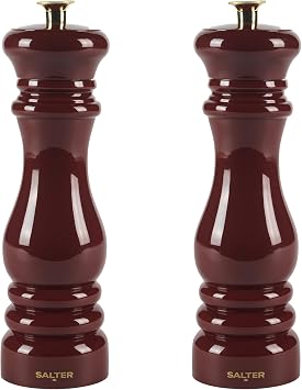 Salter Chester Salt & Pepper Mill Set - 2-Pc, Universal Ceramic Grind, Adjustable from Fine to Coarse, Refillable, Single Manual Twist Grinder for Cooking, Extra Cap Included, High Gloss Acrylic, Red