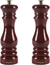 Salter Chester Salt & Pepper Mill Set - 2-Pc, Universal Ceramic Grind, Adjustable from Fine to Coarse, Refillable, Single Manual Twist Grinder for Cooking, Extra Cap Included, High Gloss Acrylic, Red