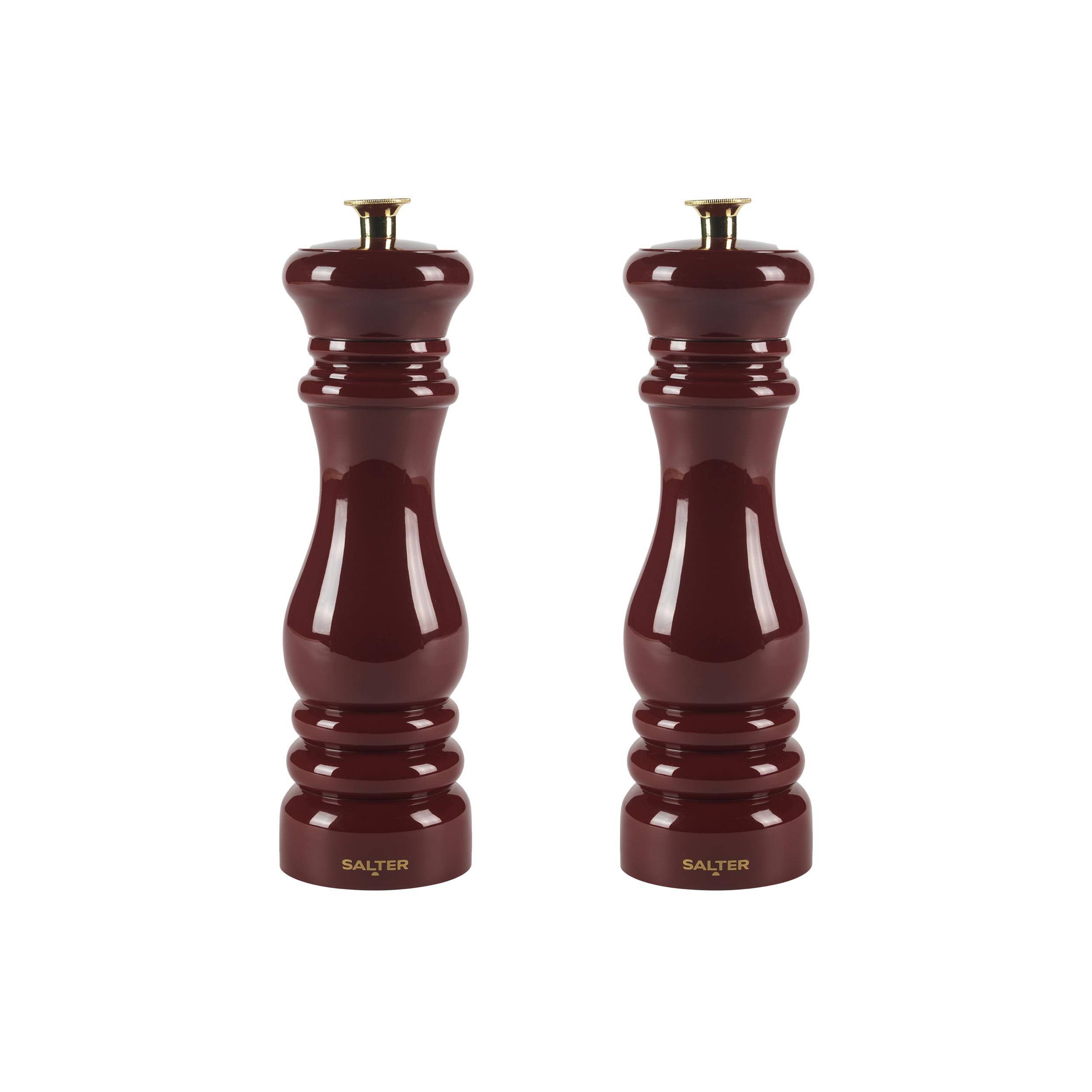 Salter Chester Salt & Pepper Mill Set - 2-Pc, Universal Ceramic Grind, Adjustable from Fine to Coarse, Refillable, Single Manual Twist Grinder for Cooking, Extra Cap Included, High Gloss Acrylic, Red