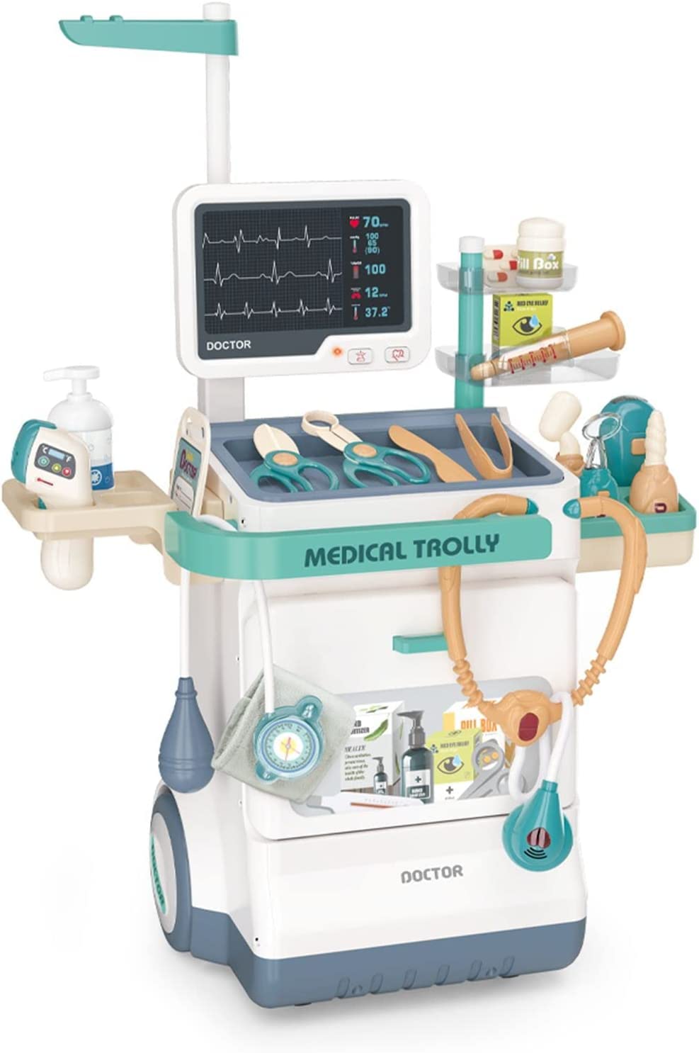 Doctor Kit for Kids, Pretend Medical Station Set for Boys & Girls, 26Pcs Pretend Play Medical Kit Toy, Mobile Cart with Sound and Light Functions, Kids Doctor Kit for Toddlers 3-12 Birthday Gift