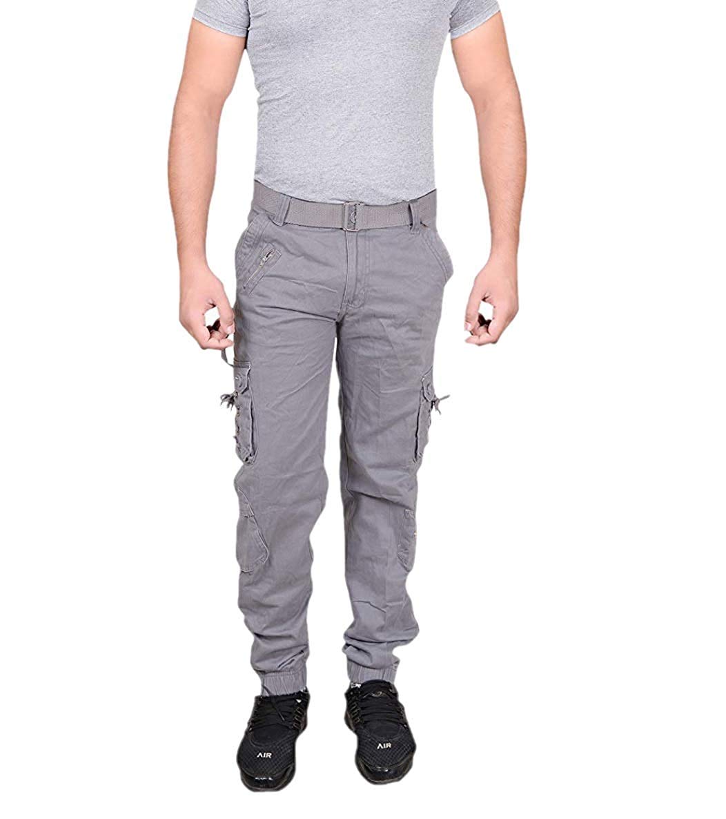 magic Premium Men's Cotton Relaxed Fit Zipper DORI Slim fit Cargo Jogger Pants 6 Pocket (Light Grey)-picture-38