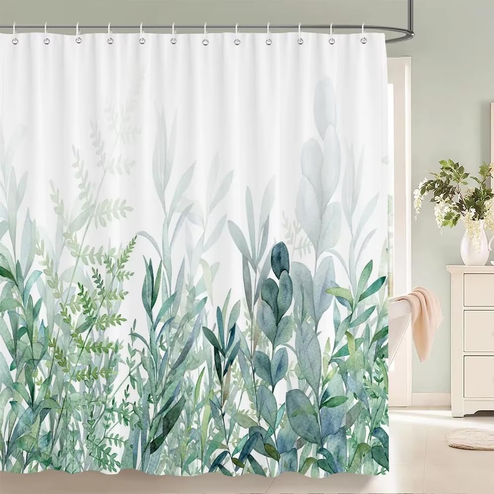 Rideau de Douche imperméable à Motif Fleurs, Herbe et Plantes Vertes pour Salle de Bain, imprimé 3D, Multi-Tailles (244 x 200 cm/L x H/Plantes 1)