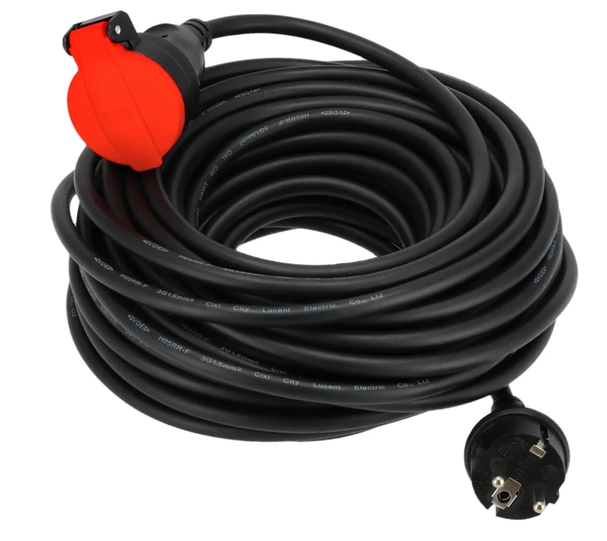 Rallonge en Caoutchouc – Câble de Chantier, multiprise pour intérieur et extérieur avec Long câble, Prise de Jardin avec Protection IP44 – 20m, 3x1,5mm