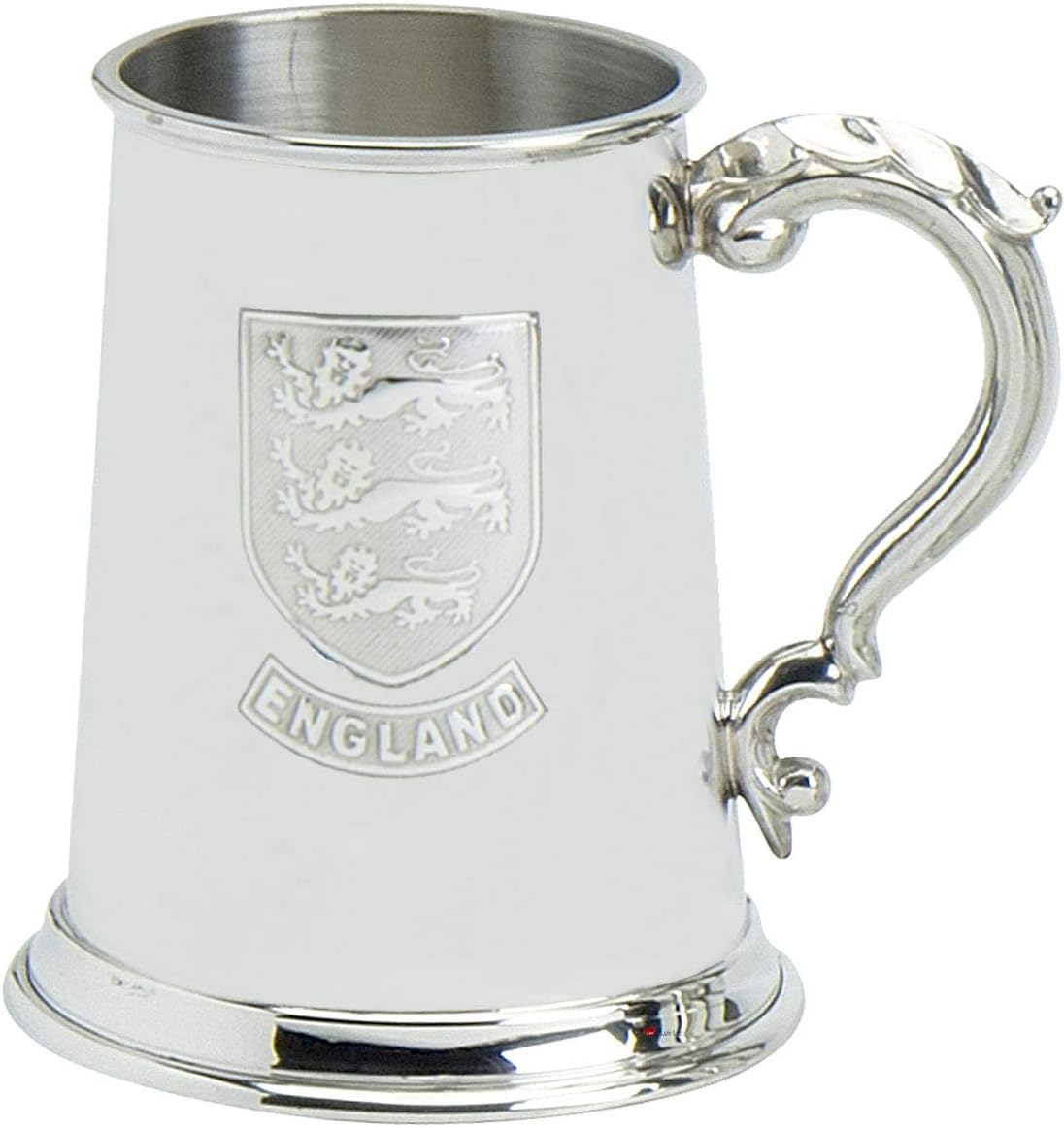 I LUV LTD Pewter Tankard 1pt England Shield with Three Lions Ornate Handle Engravable
