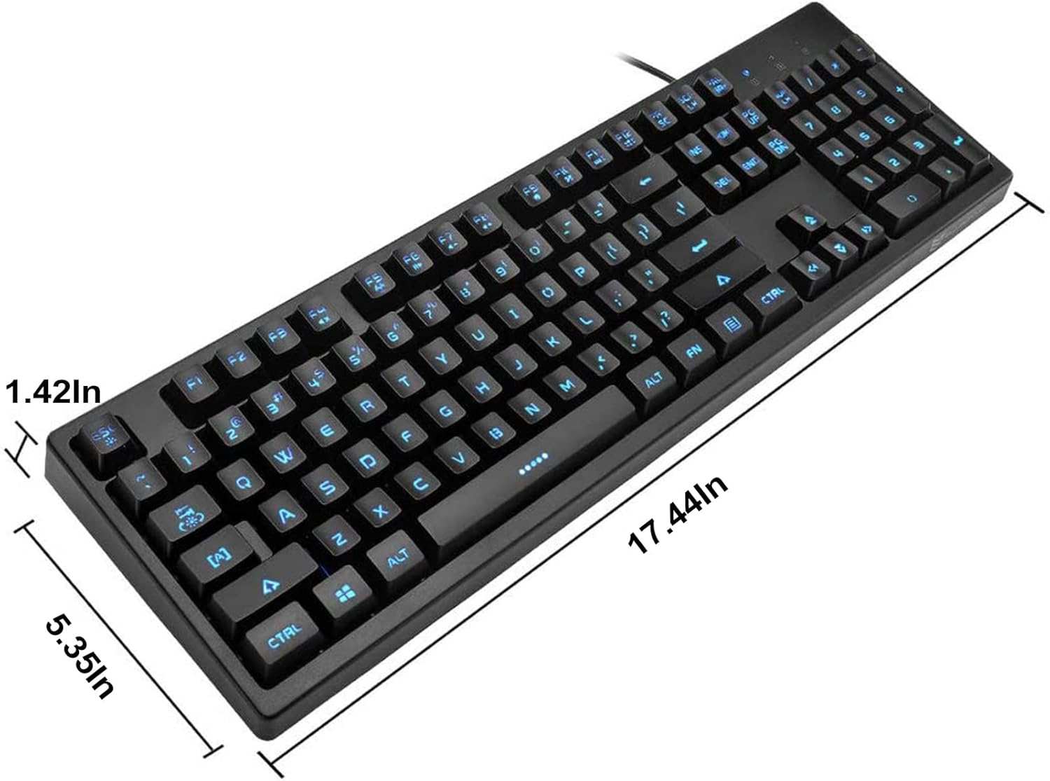 Basaltech Mechanical Feeling Keyboard with LED Backlit, 104-Key Quiet Membrane Keyboard for Gaming or Office, Ergonomic Silent Water-Resistant Light Up Wired USB for Computer,Mac,Laptop