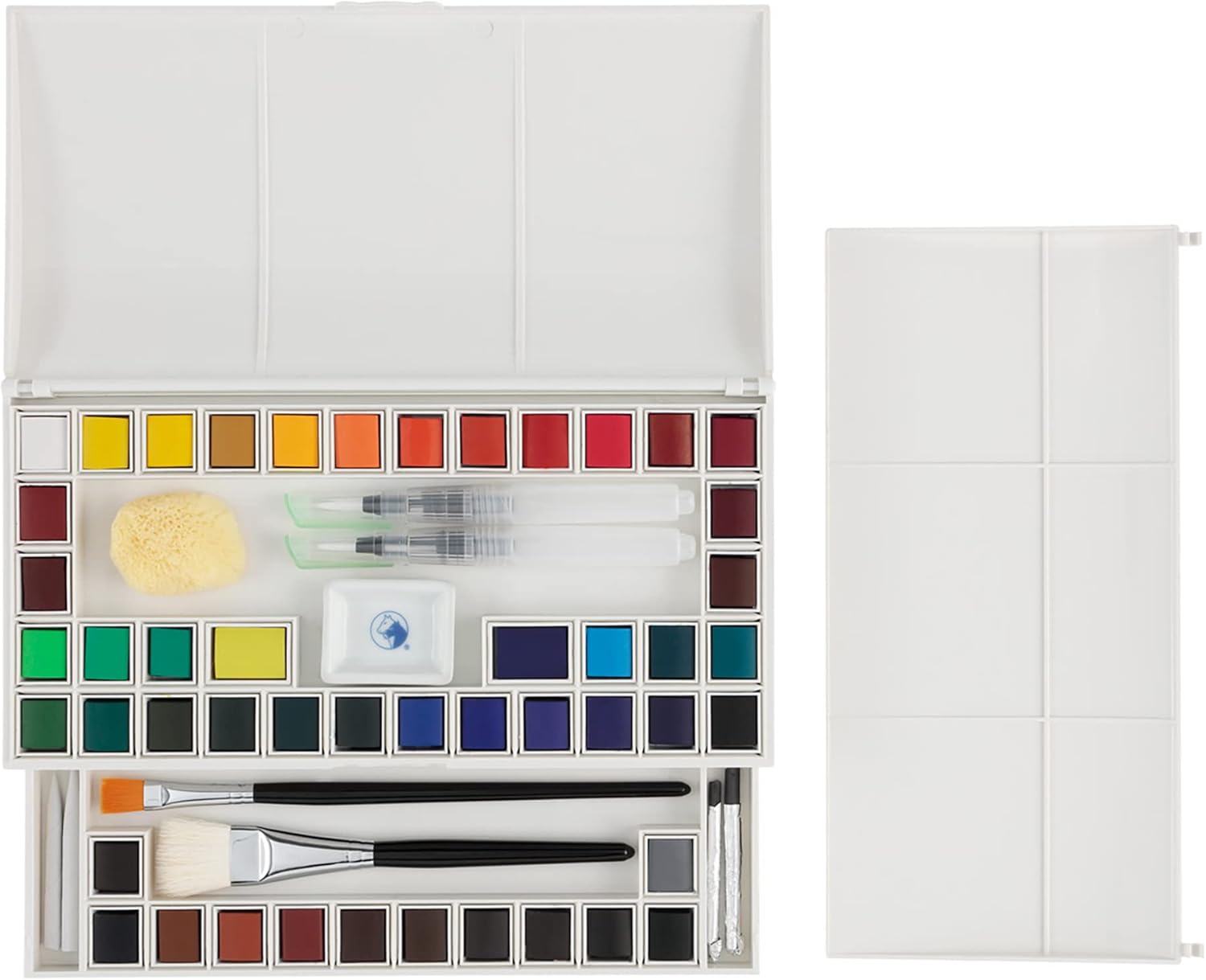 Marie's Artist Watercolor Paint Set - Professional Plein Aire Kit High Pigment & Brushes for Artsits, Painters, Students, & More! - 48 Half Pans Assorted Colors