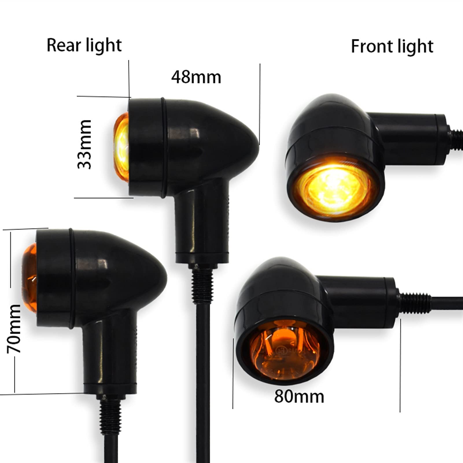Clignotant Moto LED,Clignotant Moto Vintage Universel Vintage Turn Signal Signal Signal Signaler Un indicateur de Direction de la Lampe de Direction(Rear 1 Pair)